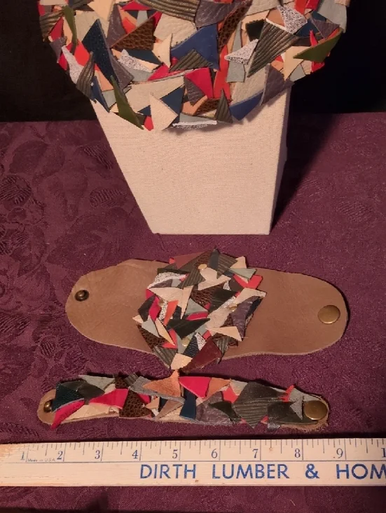 Artisan Handmade Patchwork Leather Necklace and 2 Bracelets Set Multicolored - Picture 4 of 11